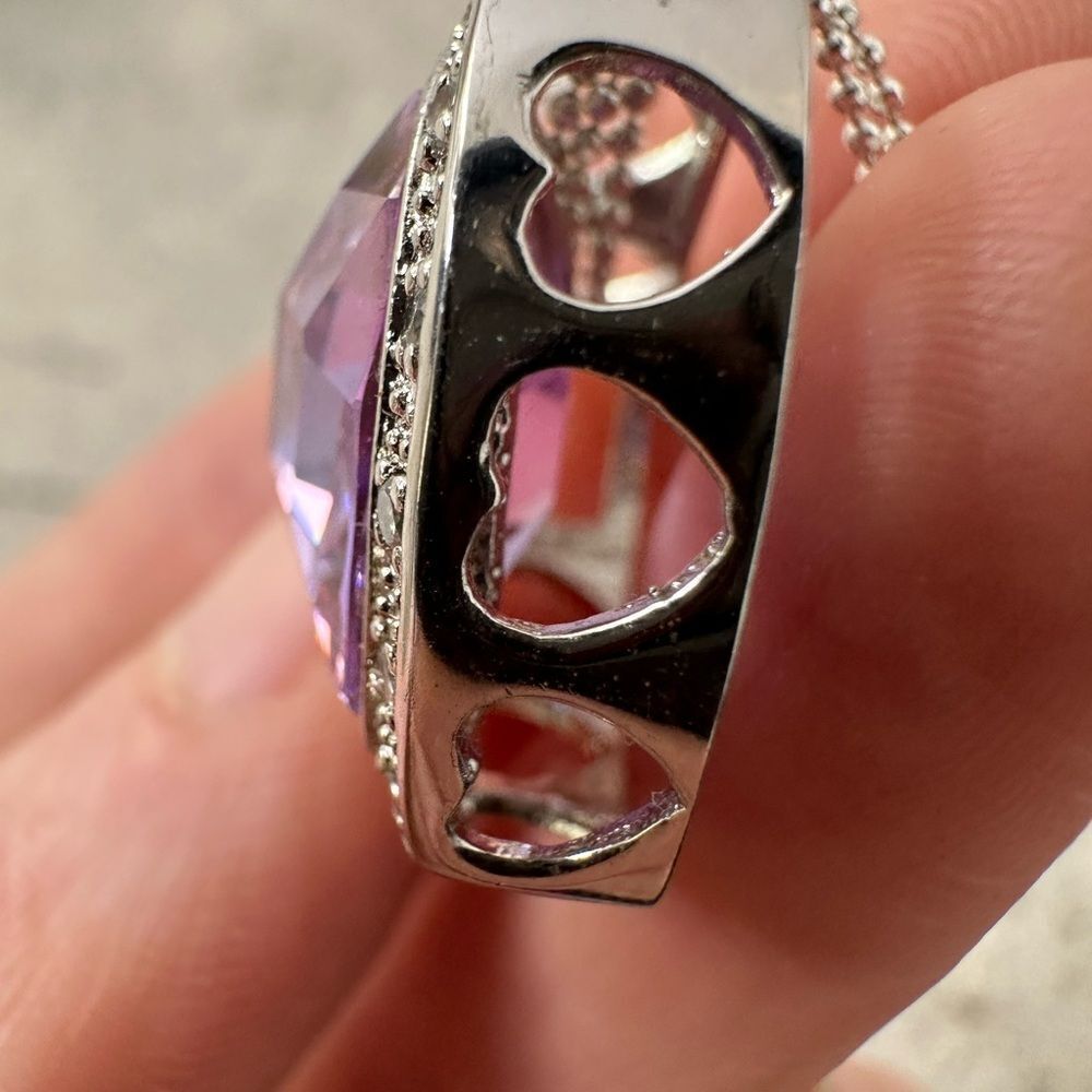 Vintage Italian 925 Sterling Purple Heart CZ Necklace - Picture 7 of 11